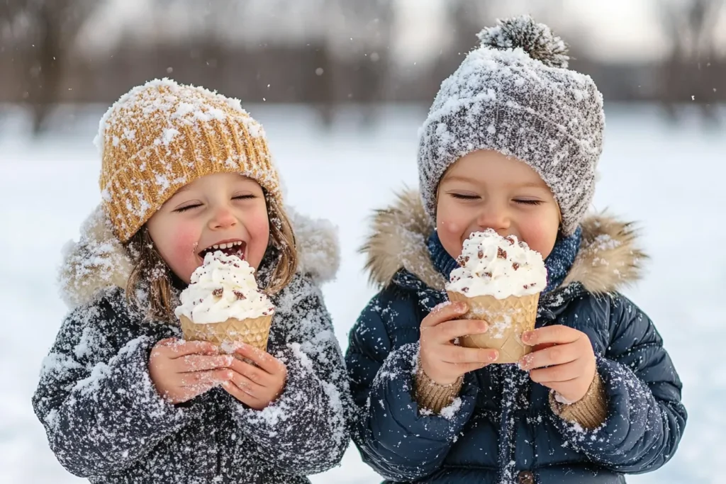  Enjoy a family moment with an easy snow cream recipe on a snowy day.