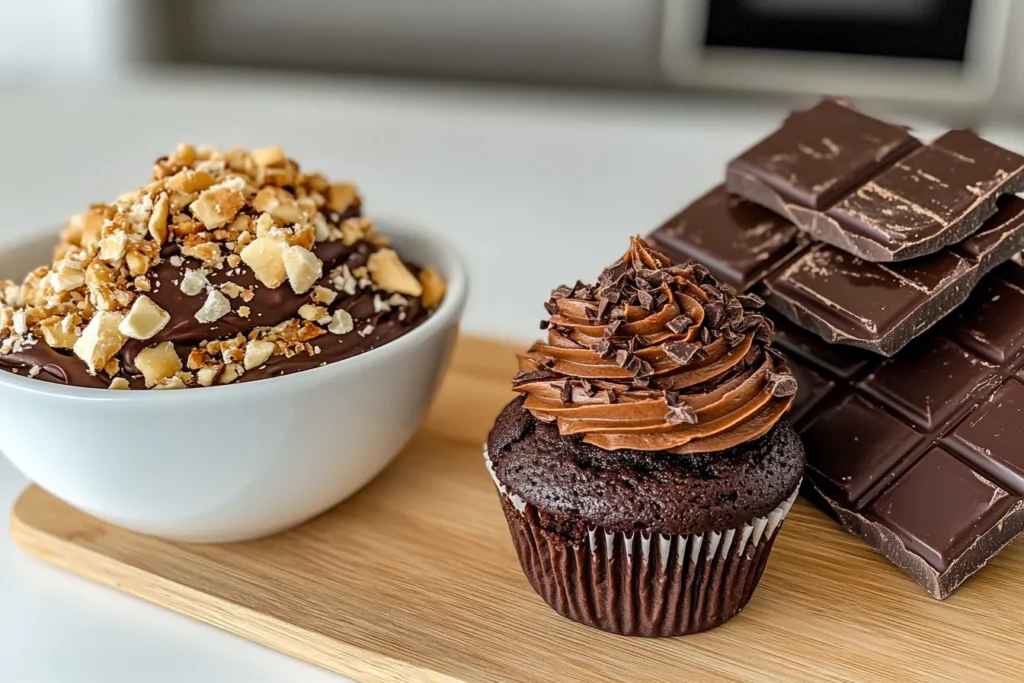 German chocolate and other chocolates with a freshly baked German chocolate cupcake