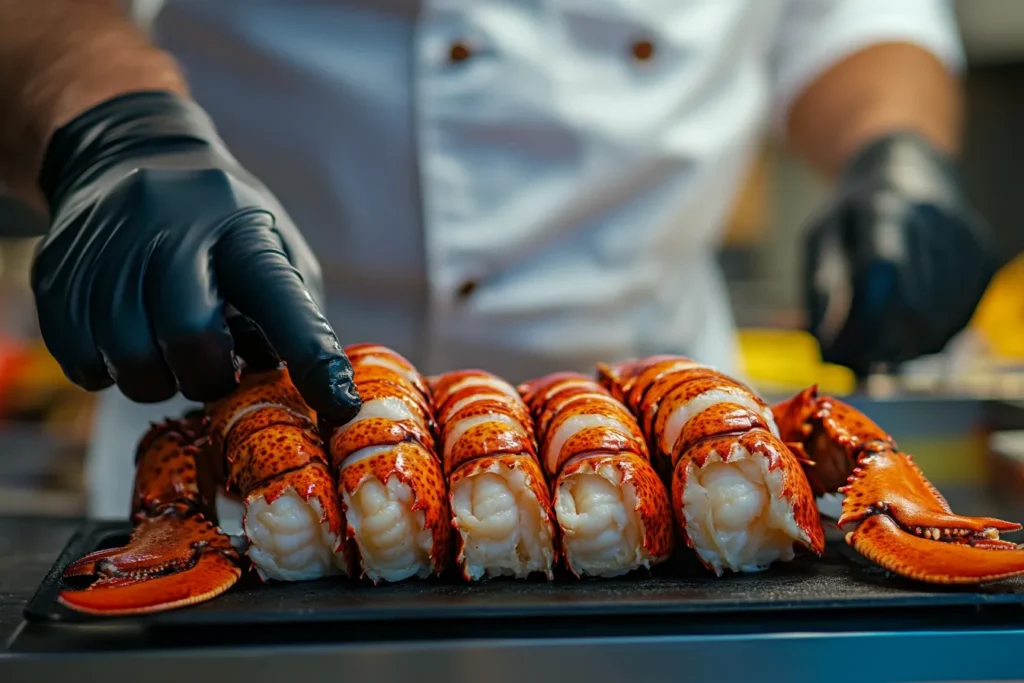  Chef preparing lobster tails for a lobster tail recipe