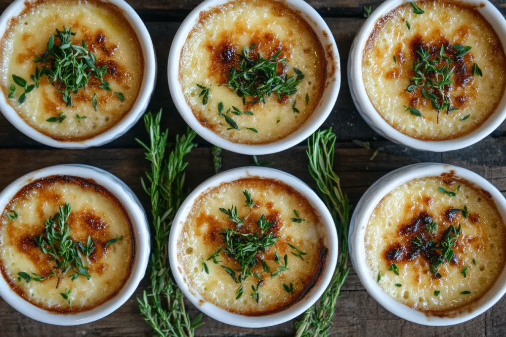 Crab brulee recipe ramekin arrangement
