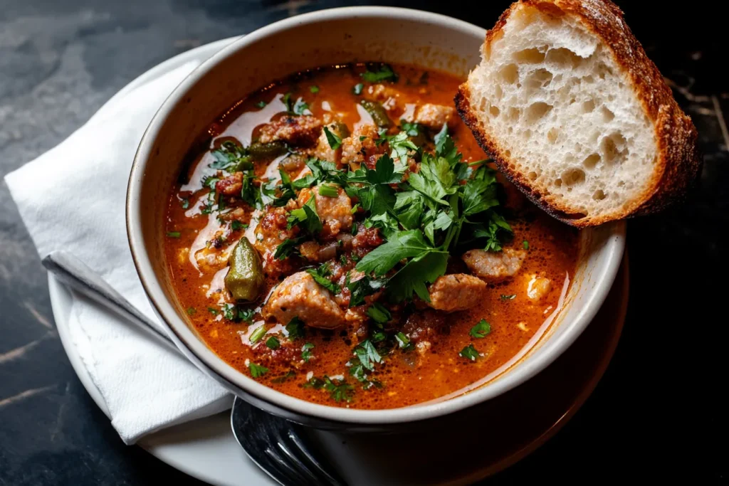 Cajun okra soup easy recipe presentation